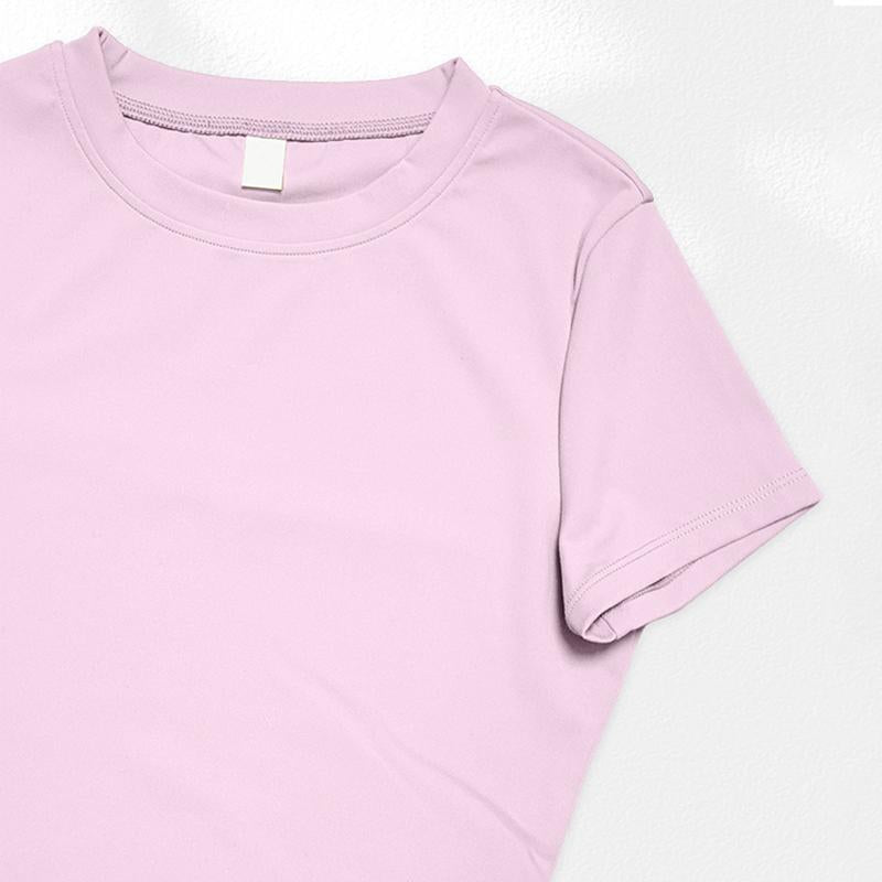 Two Piece Women'S Solid Colour Crew Neck T Shirt and High Waisted Biker Shorts Sweatshirt, Summer Sets, Fitness Clothing, Summer Clothing, Indoor and Outdoor Casual Sportswear, Fitness Clothing