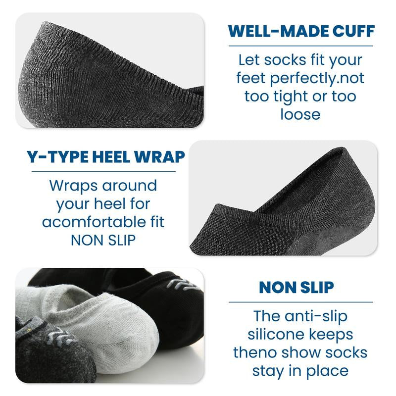 WANDER No Show Socks Mens,Womens Men Ankle Socks Short Low Cut Invisible Liner Non Slip Casual Athletic Boat Socks，Cotton Thin Non Slip Men Invisible Sock Black Sport,7 Pair,Grip Socks