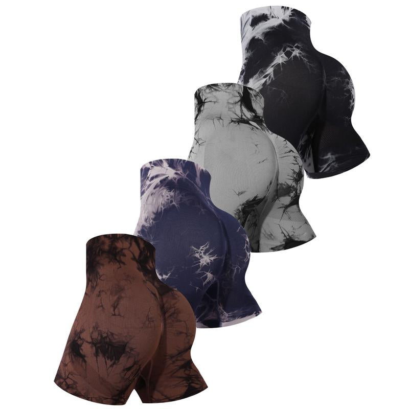 YEKILUS Women'S 4Pcs Tie-Dye High Waist Seamless Gym Shorts – Comfortable, Breathable, and Stretchy Fitness Shorts for Indoor/Outdoor, Casual Summer Wear, Cycling, Spring Summer Activewear Clothing